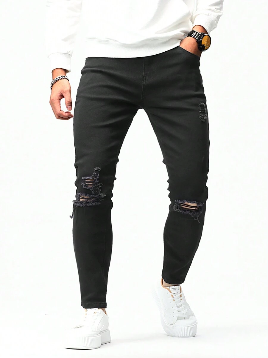 Manfinity LEGND Men Ripped Skinny Jeans - Black - View 1