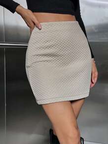 SHEIN Essnce Chất rắn Textured Váy bodycon - Màu Khaki - Xem 3