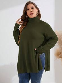 Calvaya Hơn Áo cao cổ Viền chia cắt Áo len - xanh quân đội - Xem 3