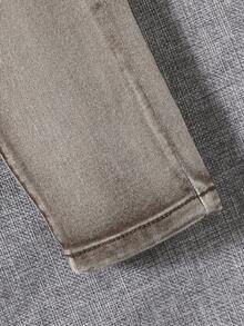 SHEIN 男孩斜口袋彈性腰帶牛仔褲 - 咖啡棕 - 查看 4