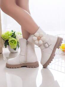Botas De Moda Y Lindas Decoradas Con Flores Beige Para Niñas - Beis - Ver 7