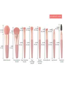 8pcs Portable Soft Makeup Brush Set For Eyeshadow, Foundation, Powder, Concealer, Lip & Blush Makeup - Pink - View 3