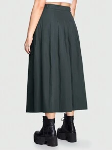 ROMWE Academia Plus High Waist Pleated Skirt - Grey - View 3