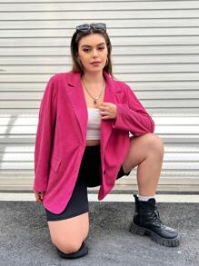 Flirla 大碼西裝領翻蓋細節燈芯絨西裝外套 - 玫紅色 - 查看 3