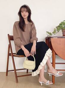 DAZY Two Tone Ruffle Hem Knit Skirt Fall,Winter - Black - View 8