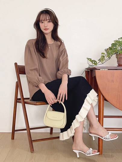 DAZY Two Tone Ruffle Hem Knit Skirt Fall,Winter