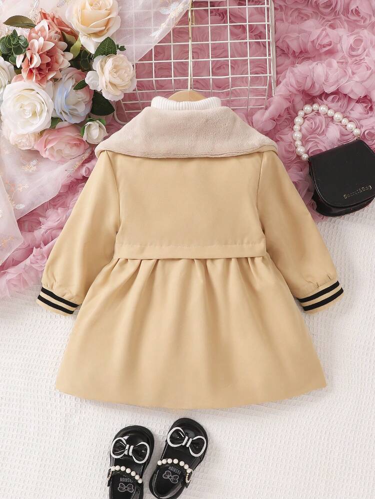 Baby Girl Double Breasted Striped Trim Peter Pan Collar Coat