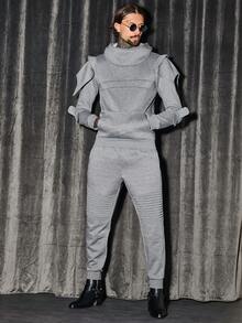 GENTILAND Men Drawstring Waist Sweatpants - Dark Grey - View 6