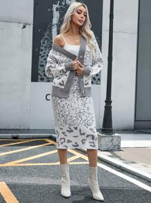 SHEIN Clasi Graphic Pattern Cardigan & Sweater Dress - Multicolor - View 6