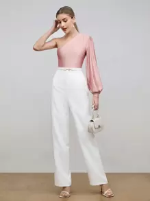 BizChic 單肩燈籠袖連身背心 - 藕粉色 - 查看 5