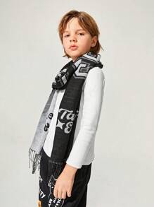 SHEIN 1入組孩子們流蘇濃烈香調圍巾披肩 - 黑色 - 查看 2