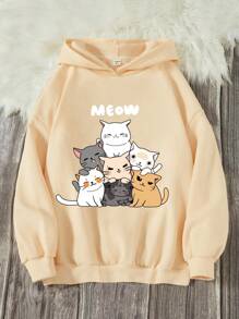 SHEIN Casual Minimalist Cartoon Pattern Sweatshirt For Teen Girls, Suitable For Autumn/Winter - Beige - View 1
