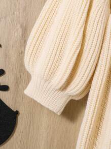 SHEIN 女嬰燈籠袖毛衣洋裝 - 杏色 - 查看 5