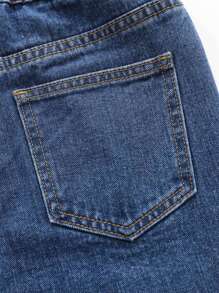 男大童卡通字母圖案破洞牛仔褲 - 深色水洗藍 - 查看 8