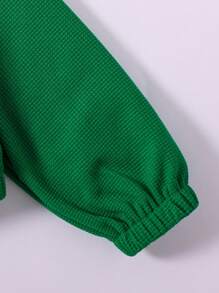 SHEIN 女小童字母貼布連帽夾克&下擺開叉喇叭褲 - 綠色 - 查看 3