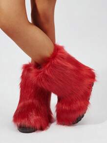 Fashionable Mid-calf Snow Red Boots, Comfortable And Warm Furry Winter Boots - Red - View 3