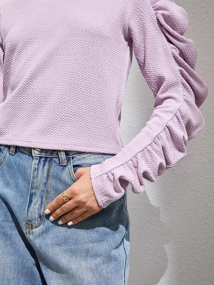 Ruched Puff Sleeve Tee Fall Cloth For Women