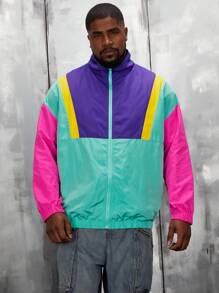 EASEVO 宽松版型男式大码拼色拉链夹克 - 彩色 - 查看 3