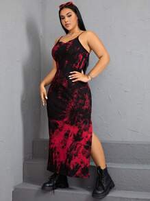 SHEIN EZwear Plus Tie Dye Split Thigh Cami Dress For Summer