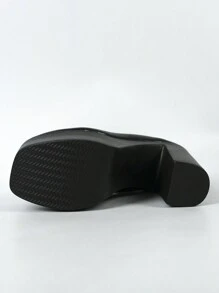 新品到貨女士高跟鞋,雙層防水平台,厚實珍珠細節帶,歐美風格時尚厚底鞋 - 黑色 - 查看 8