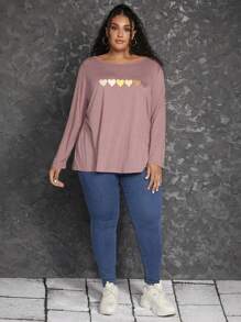 SHEIN CURVE+ 大碼愛心圖案T恤 - 彩色 - 查看 5