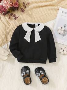 SHEIN Baby Girl Contrast Collar Sweatshirt - Black - View 1