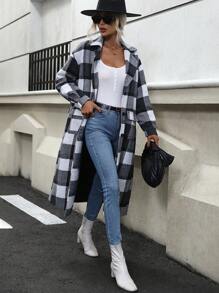 SHEIN Unity Buffalo Plaid Drop Shoulder Flap Pocket Overcoat - Multicolor - View 5