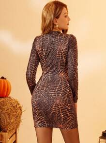 Halloween Allover Print Bodycon Dress - Multicolor - View 2