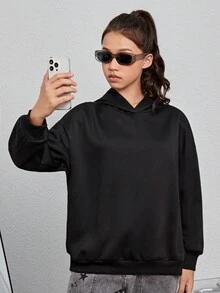 Teen Girl Star Print Drop Shoulder Sweatshirt - Black - View 2