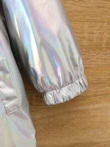SHEIN Young Girl Holographic Thermal Lined Hooded Coat - Silver - View 3