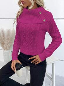 EMERY ROSE Suéter de punto con detalle de botones y mangas raglán para otoño e invierno - Rosa Fucsia - Ver 4