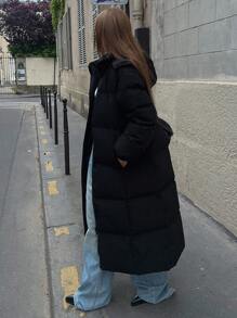 DAZY Áo khoác phao trùm đầu có khóa kéo túi dày, quần áo mùa đông cho nữ, áo khoác mùa đông cho nữ - màu đen - Xem 2