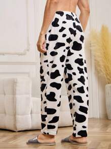 Men Cow Print Flannel Sleep Pants - Black and White - View 2