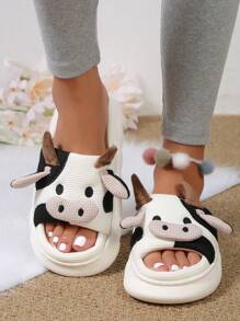 Chanclas de casa de mujeres creativo vaca temático - Blanco y Negro - Ver 5