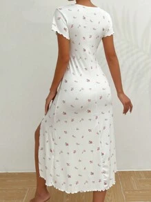 CottageSlumber 花卉印花生菜边开叉大腿睡衣睡裙长裙