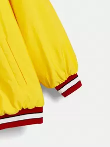 SHEIN EZwear 秋冬加字母图案条纹插肩袖运动夹克 - 黃色 - 查看 3