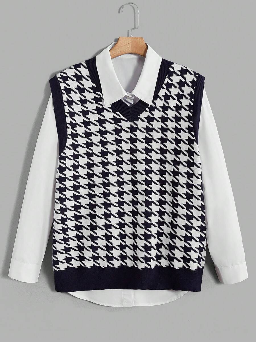 GENTILAND Hombres Chaleco tipo suéter con estampado de pata de gallo sin blusa - azul real - Ver 1