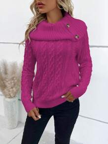 EMERY ROSE Suéter de punto con detalle de botones y mangas raglán para otoño e invierno - Rosa Fucsia - Ver 5