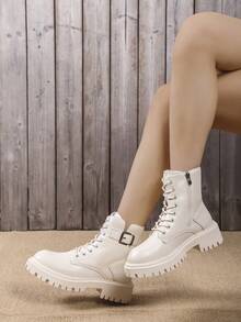 時尚圓頭女短靴英倫風薄款秋冬新款