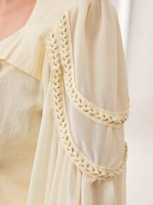 Modelyn Asymmetrical Neck Lantern Sleeve Blouse & Wide Leg Pants - Apricot - View 6