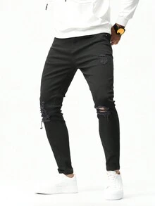 Manfinity LEGND Men Ripped Skinny Jeans - Black - View 8