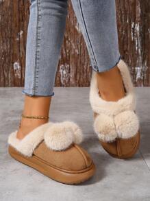 Women's Fashionable Home Slippers With Plush Material - Brown - View 3