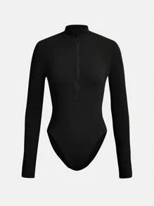 SHEIN BASICS Solid Zip Up Bodysuit
