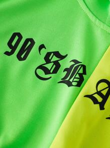 SHEIN Tween Girl Letter Graphic Two Tone Hoodie & Sweatpants - Green - View 3