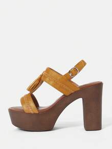 SheIn VCAY Platform Sandals - Fashionable Toe-out High-heel Summer Shoes - Yellow - View 3