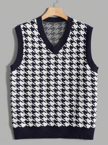 GENTILAND Hombres Chaleco tipo suéter con estampado de pata de gallo sin blusa - azul real - Ver 4