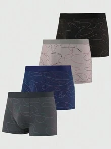 男士4入組圖案印花平角內褲 - 彩色 - 查看 1