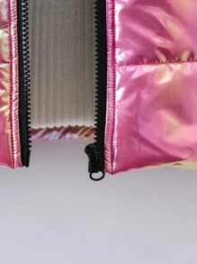 SHEIN 年轻女孩全息连帽棉服外套（不含毛衣） - 玫紅色 - 查看 4