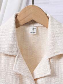 SHEIN Tween Girl Flap Pocket Jacket & Button Front Skirt - Black and White - View 4