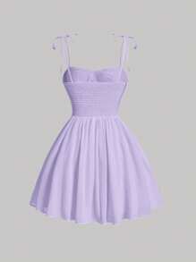 SHEIN MOD 實心結肩褶皺胸部牛仔女約克莎蜜莓裝